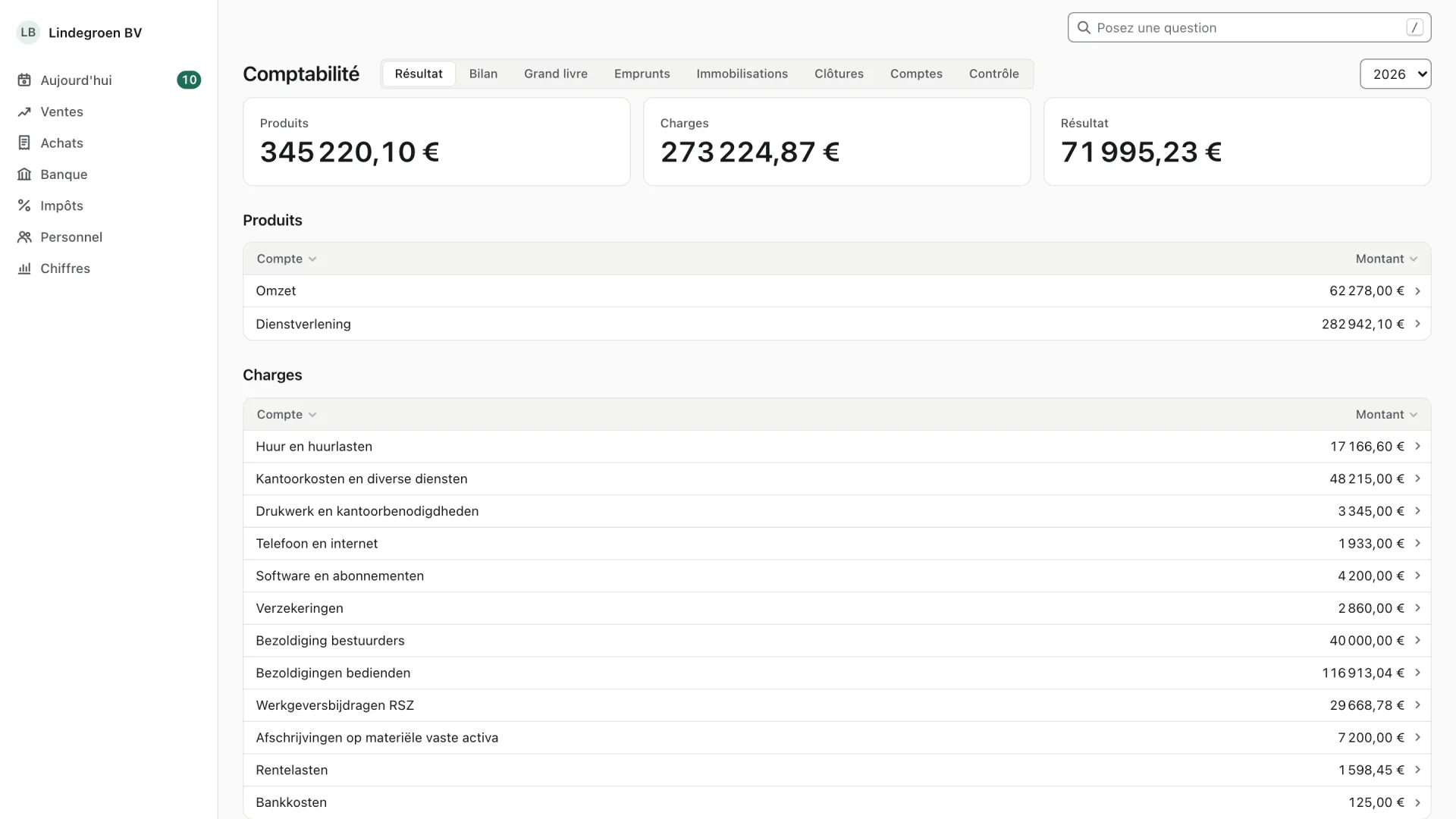 Comptabilité · Exemple · Lindegroen BV