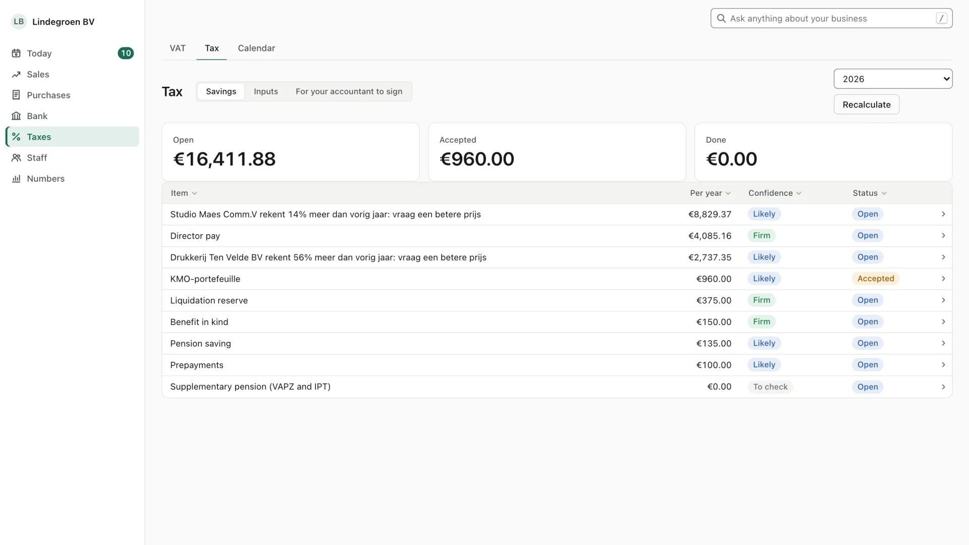 Tax · Example · Lindegroen BV